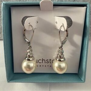 TOUCHSTONE CRYSTAL by Swarovski, Cream Pearl Drop Earrings, NEW in Box.